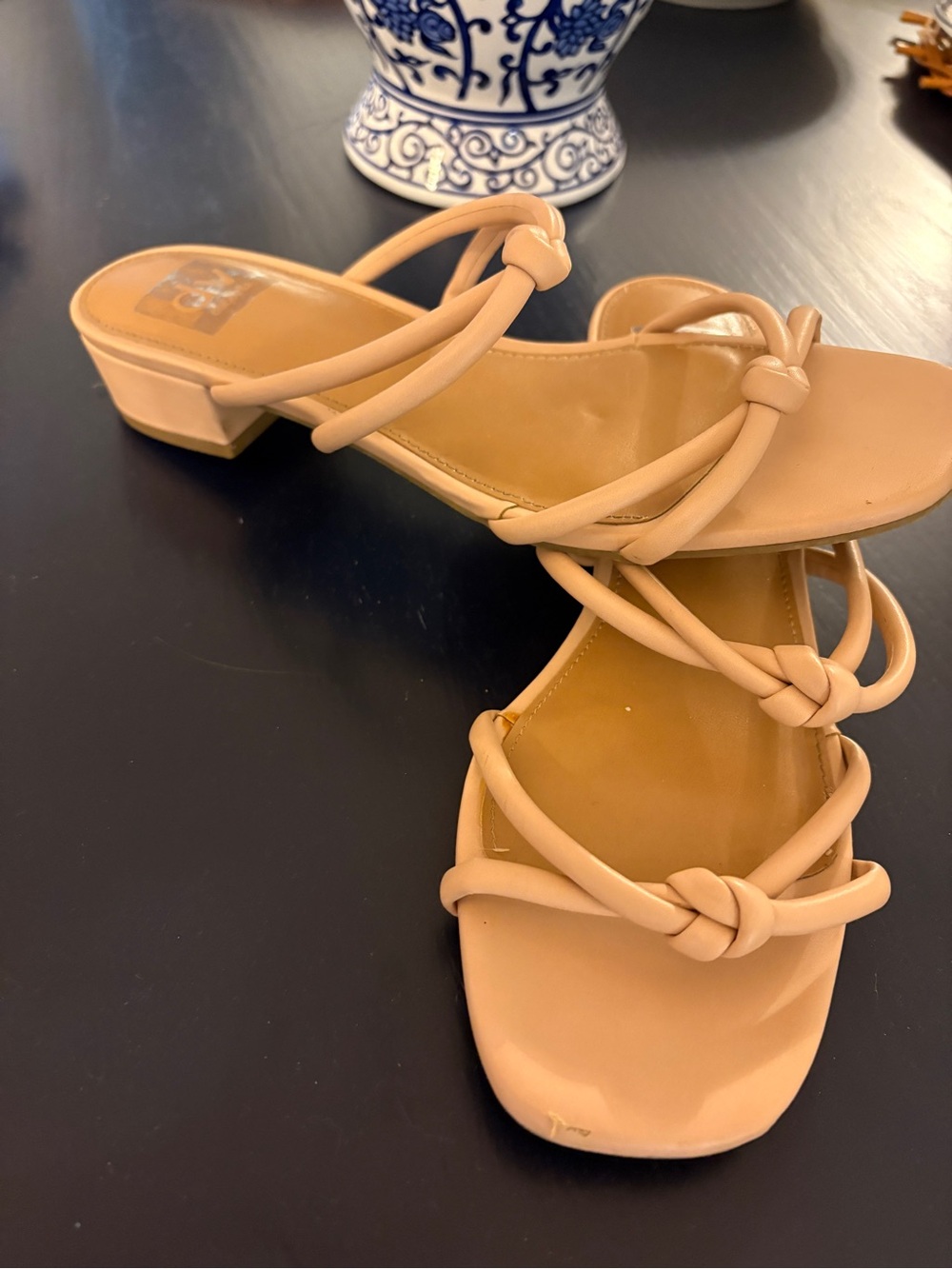 Dolce Vita Beige Knotted Strappy Low Block Heel Sandals
